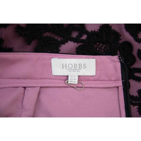 HOBBS Invitation Skirt 12 Midi Layered Black Lace over Mauve Pink Lining Bow - Picture 10 of 12